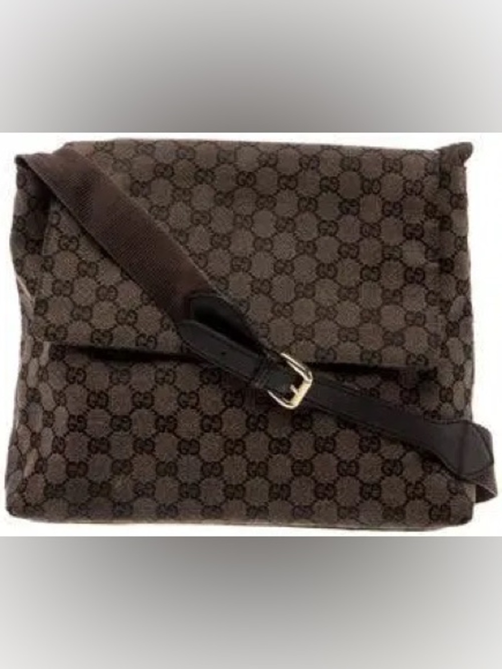 Gucci GG Dark Brown Monogram Canvas Messenger Bag with Leather Trim